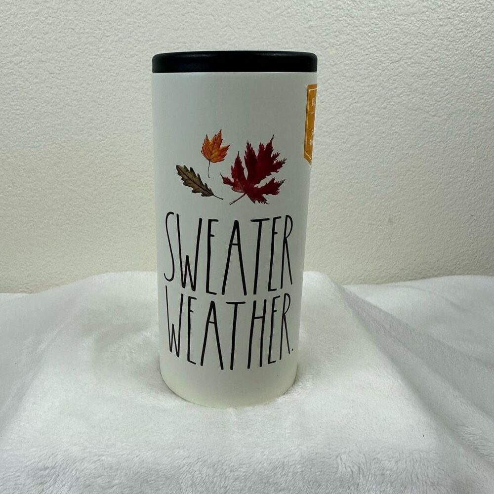 Rae Dunn SWEATER WEATHER Fall Stainless Steel Insulated Slim Can Cooler NWT